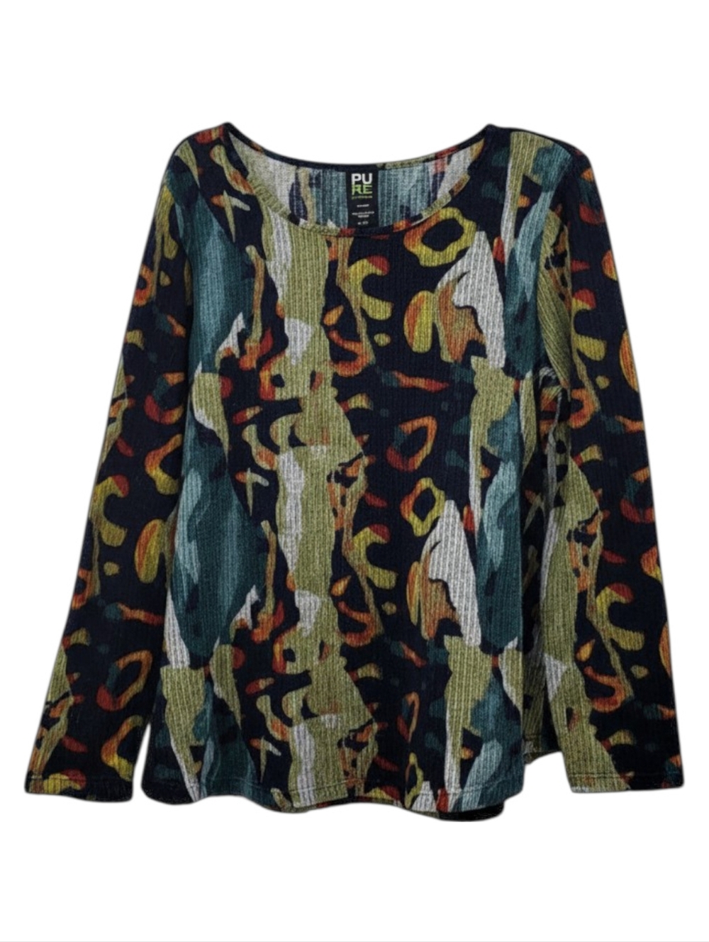 Pure Essence Urbanology Top Sz XL Multicolor Abstract Ribbed Long Sleeves Artsy